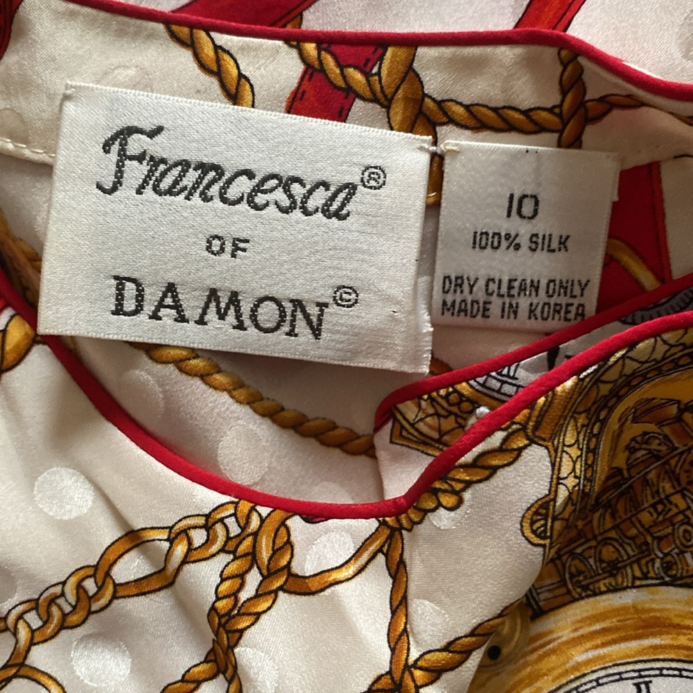 Francesca of Damon Vintage 80s Swiss Dots Equestrian Silk Print top - Picture 8 of 12